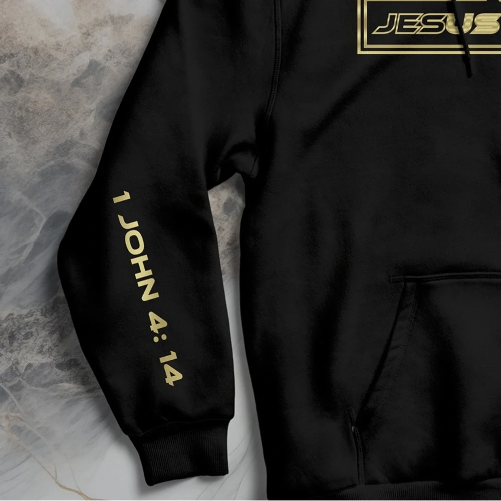 Men’s Hoodie Jesus Saves Us Christian Faith Bible Verse Sweatshirt - Picture 3 of 3